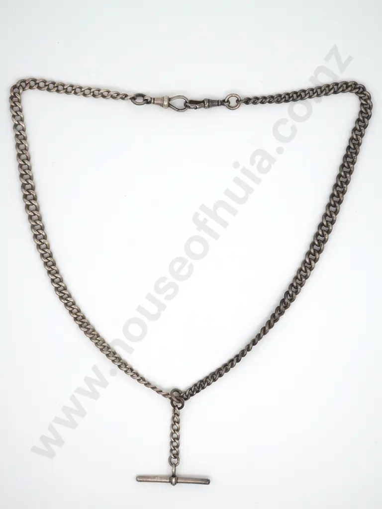 Heavy Sterling Silver Watch Chain with T Bar Image 1++