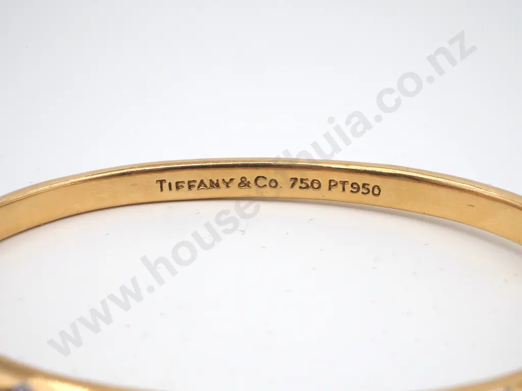18ct Gold & Diamond Tiffany Hinged Bangle Image 1++