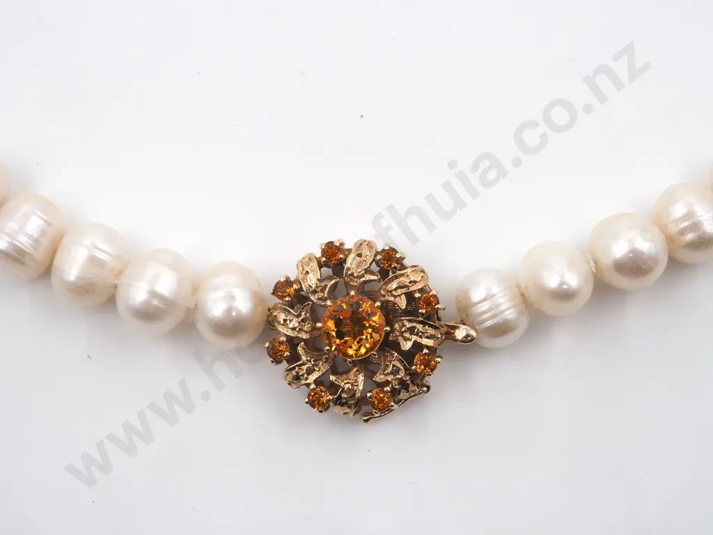 Baroque Pearl Necklace w English Hallmarked 9ct Gold & Citrine Clasp Image 1++