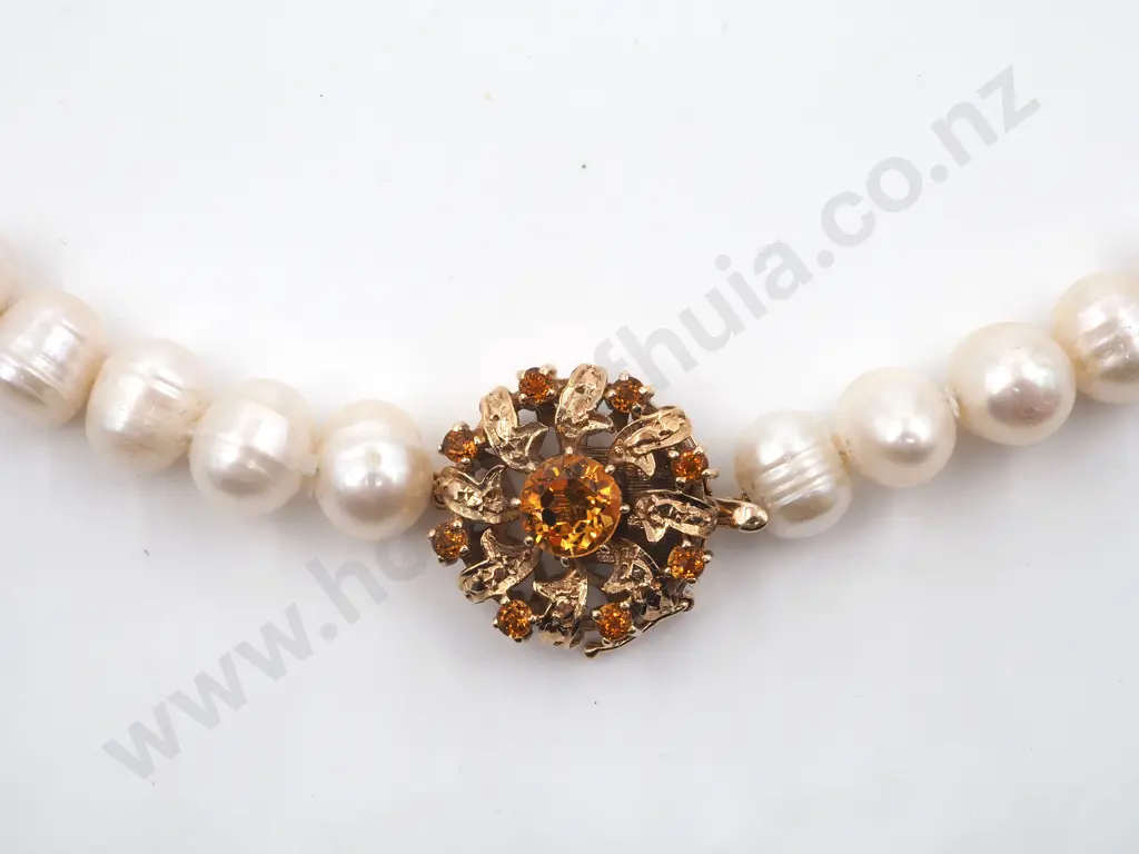 Baroque Pearl Necklace w English Hallmarked 9ct Gold & Citrine Clasp Image 1++
