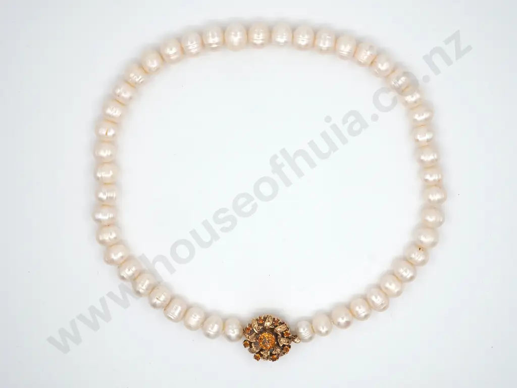Baroque Pearl Necklace w English Hallmarked 9ct Gold & Citrine Clasp Image 1++