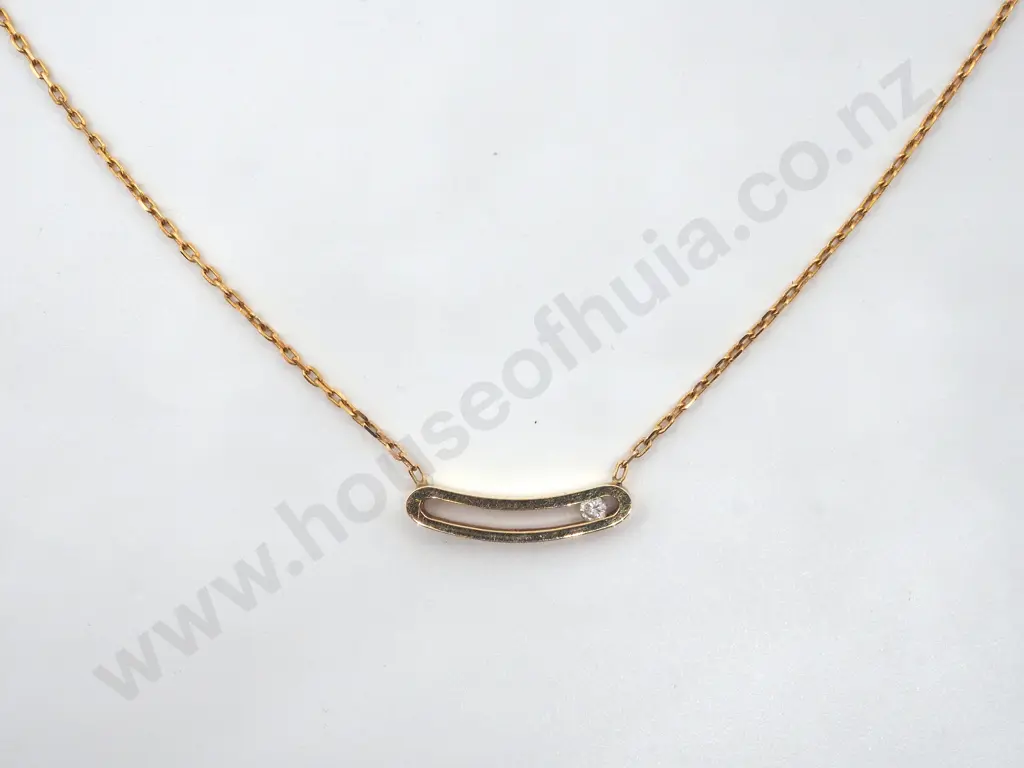 Modern 14ct Gold Pendant on Chain w Sliding Brilliant Cut Diamond Image 1++