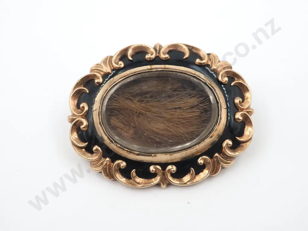 Gold & Enamel Mourning Brooch With Hair  Image 1++