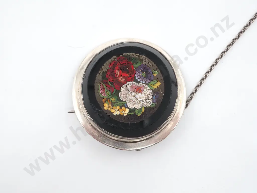 Victorian Reset  Circular  Mosaic Brooch In Sterling Silver Mount A/F Image 1++