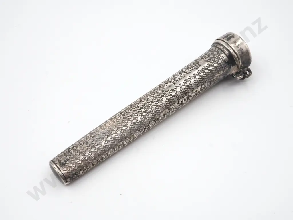 Sterling Silver Cigarette Holder Case & Cigerette Holder w 9ct Gold Rim Image 1++