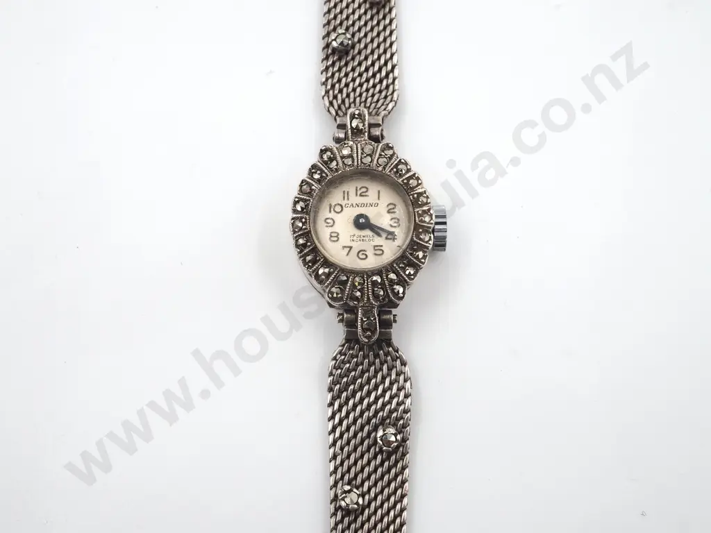 Art Deco Sterling Silver & Marcasite Ladies Wristwatch. Keep Good Time  Image 1++