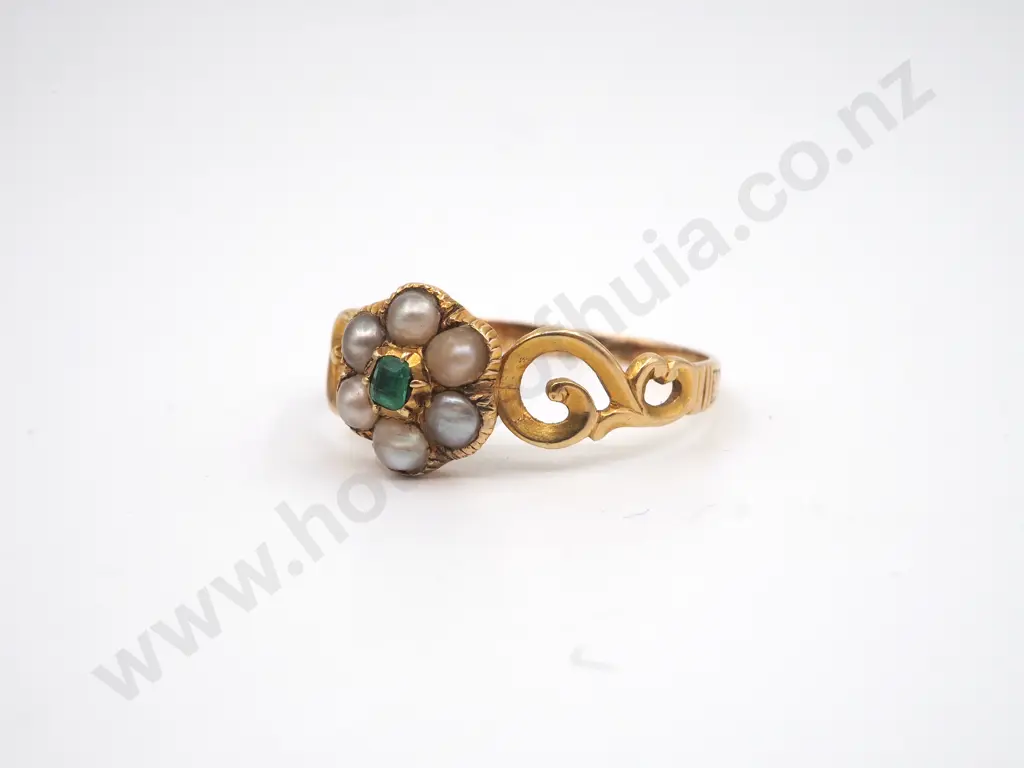 Victorian 18ct Seed Pearl & Emerald Ring Image 1++