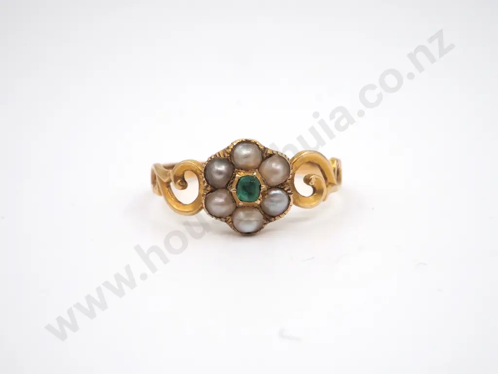 Victorian 18ct Seed Pearl & Emerald Ring Image 1++