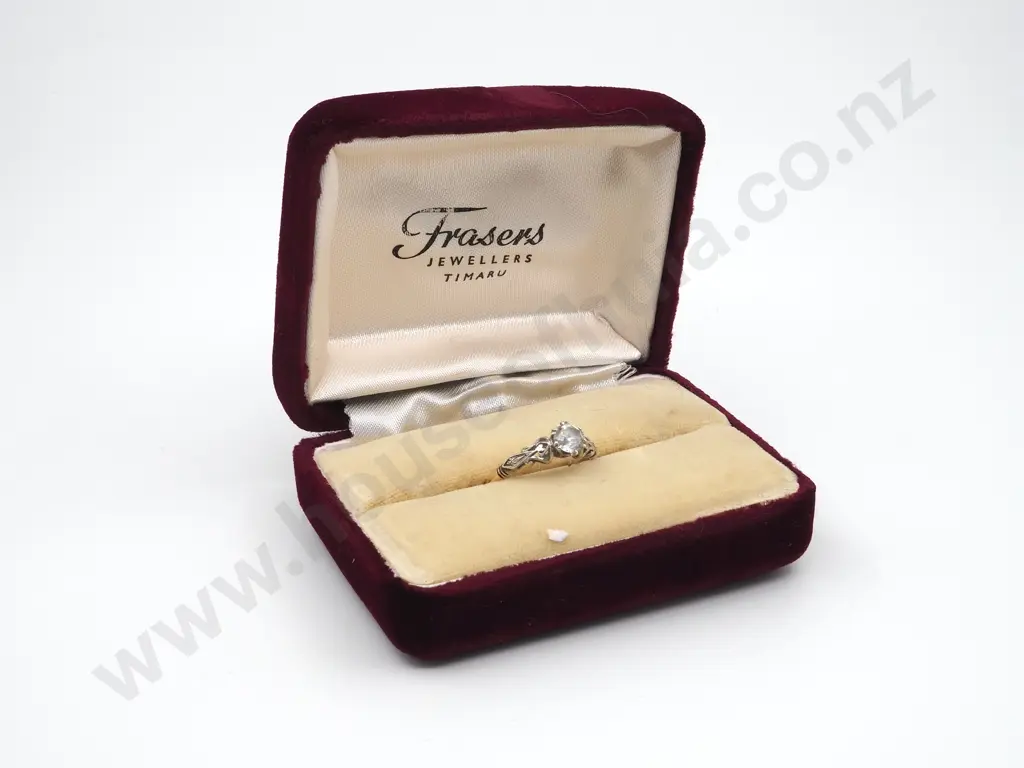 9ct & White Sapphire Solitaire Ring with Platinum Mounts  Image 1++