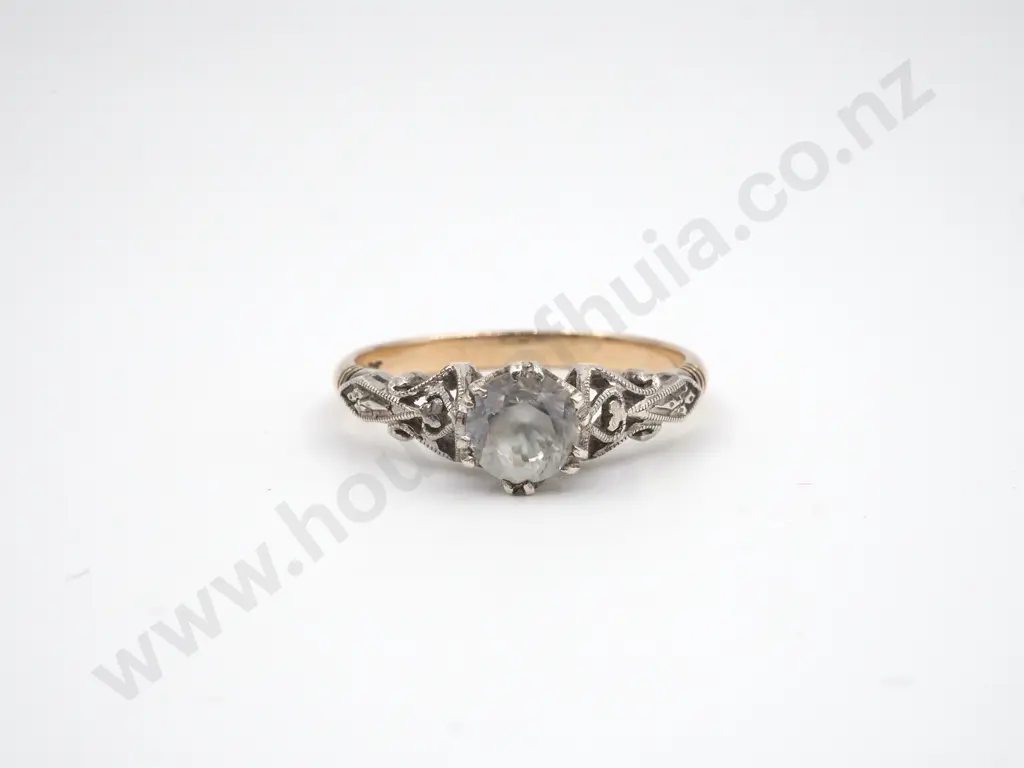 9ct & White Sapphire Solitaire Ring with Platinum Mounts  Image 1++