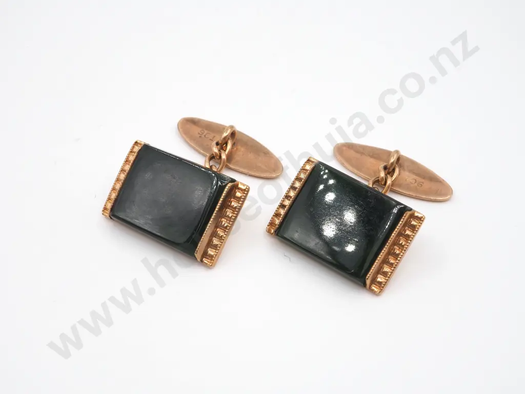 Pair of 9ct Gold & Onyx Cufflinks Image 1++