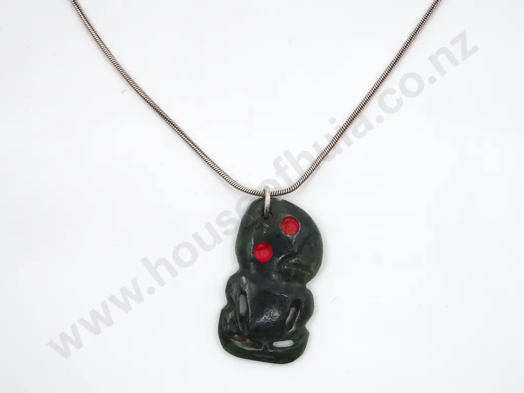 Colonial Greenstone Tiki on Sterling Silver Chain Image 1++