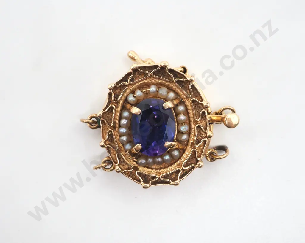 9ct Gold Amethyst Seedpearl Clasp Image 1++