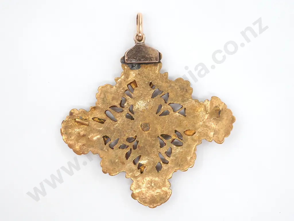 Antique French Enamelled Floral Motif Pendnat in Base Metal Image 1++