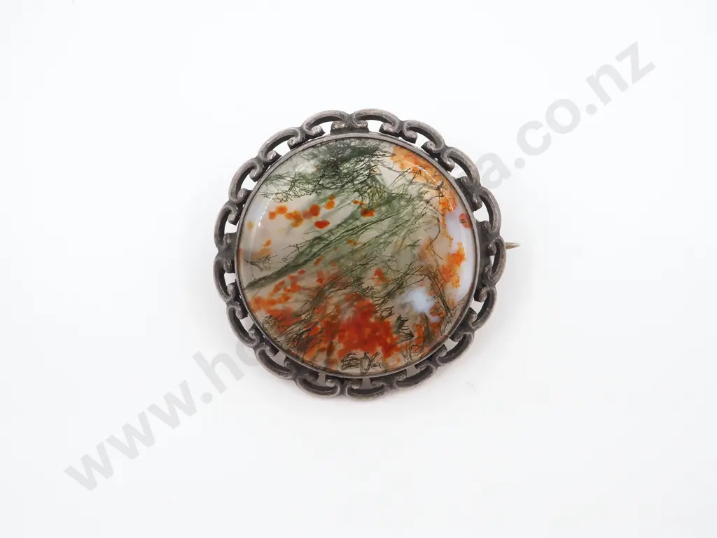 Sterling Silver & Moss Agate Brooch Image 1++