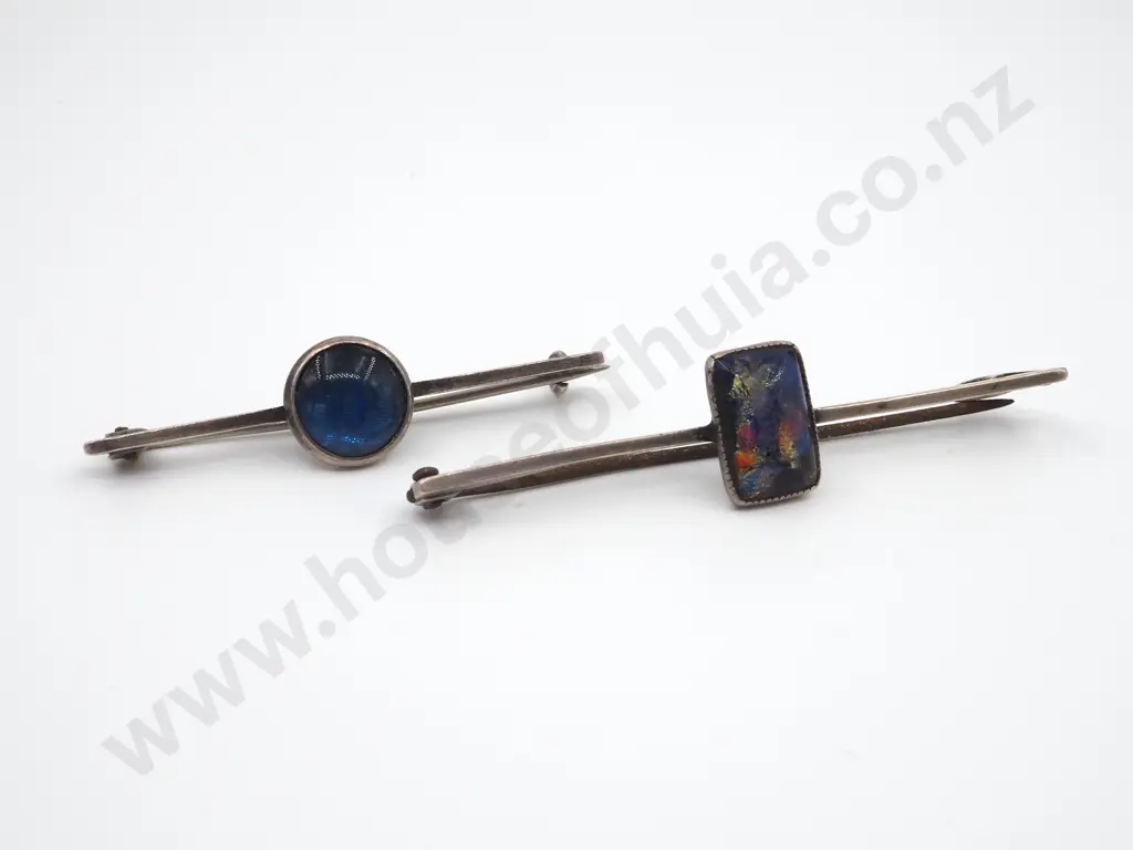 Two Sterling Silver & Blue Stone Bar Brooches  Image 1++