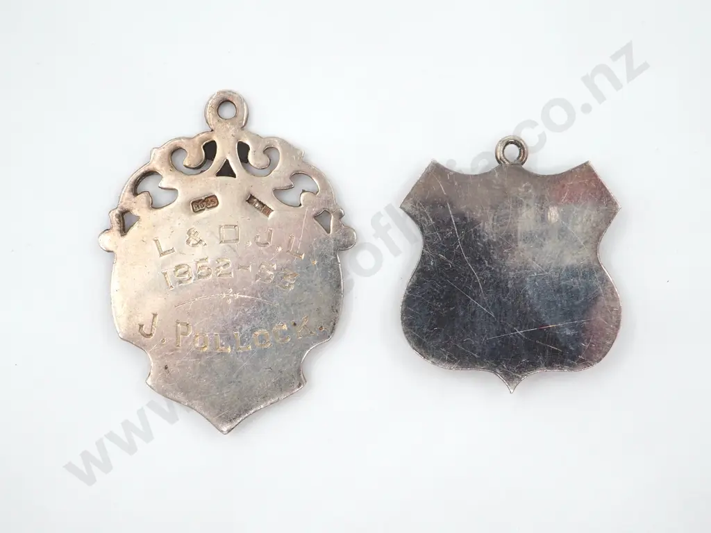 Two Sterling Silver Fobs. Both w an Empty Cartouche  Image 1++