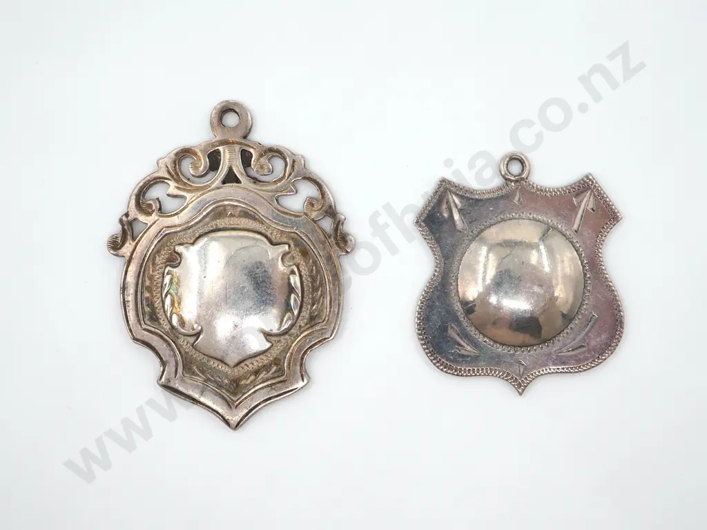 Two Sterling Silver Fobs. Both w an Empty Cartouche  Image 1++