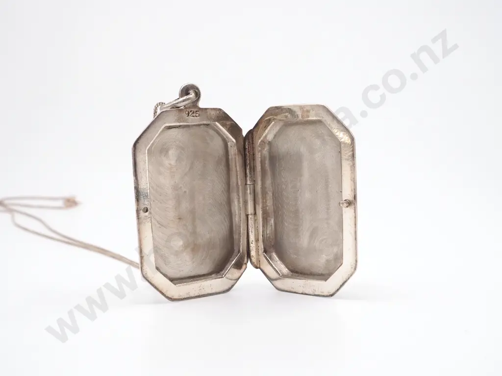 Sterling Silver Rectangular Engraved Locket With Chain  Image 1++