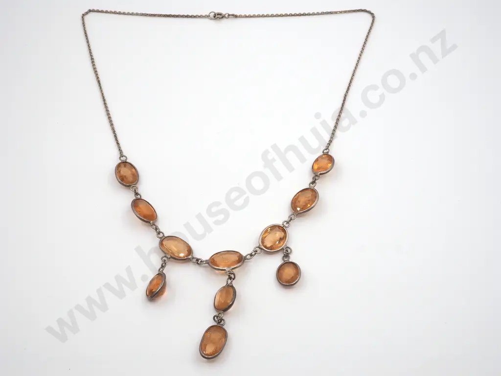 Vintage Style Fringe Necklace Set With Pale Apricot Coloured Stones  Image 1++