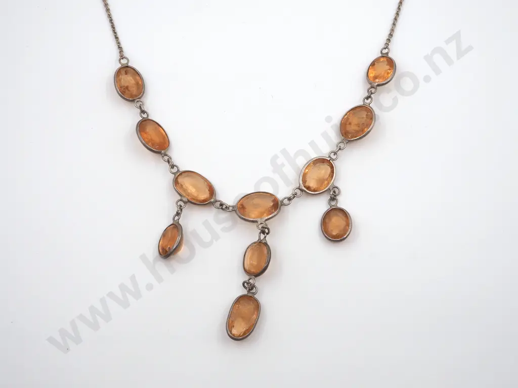 Vintage Style Fringe Necklace Set With Pale Apricot Coloured Stones  Image 1++