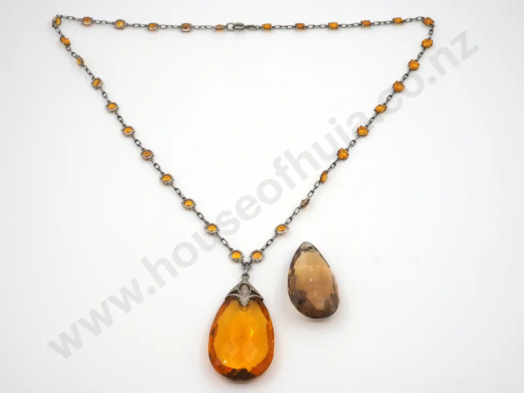 Exceptional Citrine Coloured Necklace w Pendant & Additional Orange Faceted Piece Image 1++