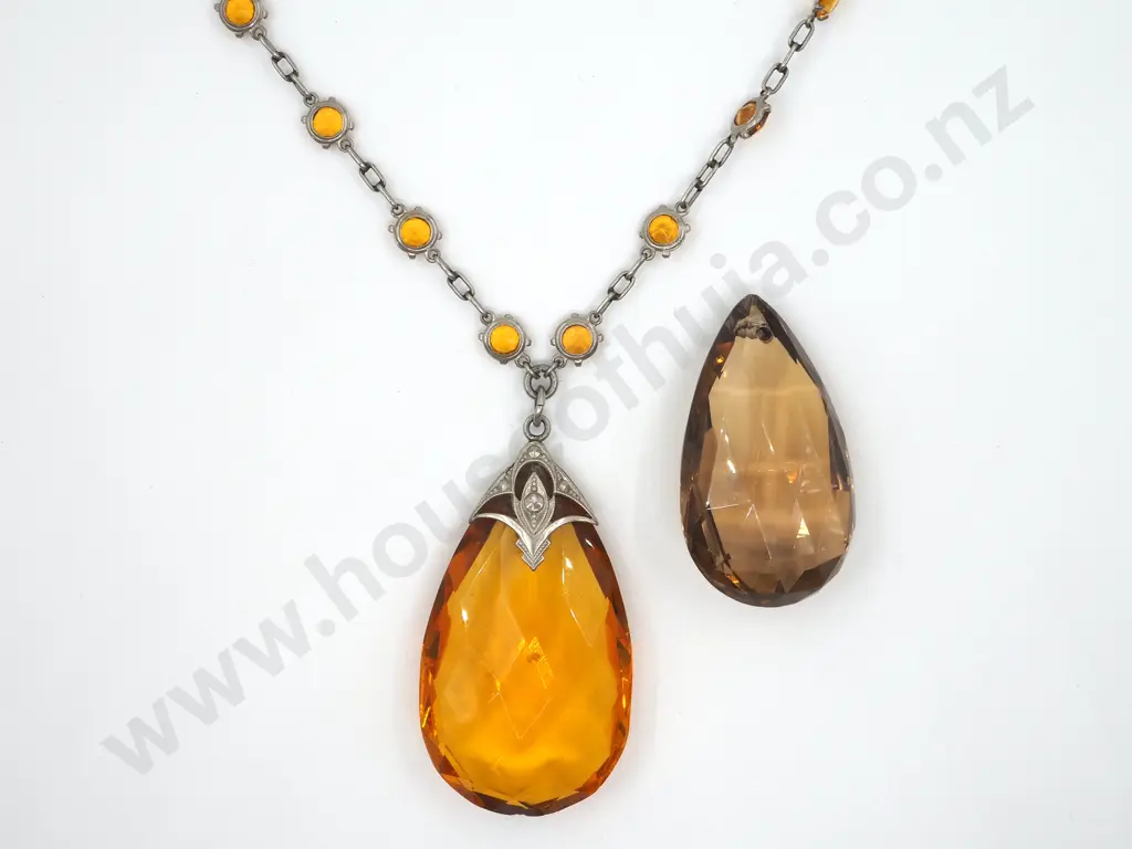 Exceptional Citrine Coloured Necklace w Pendant & Additional Orange Faceted Piece Image 1++