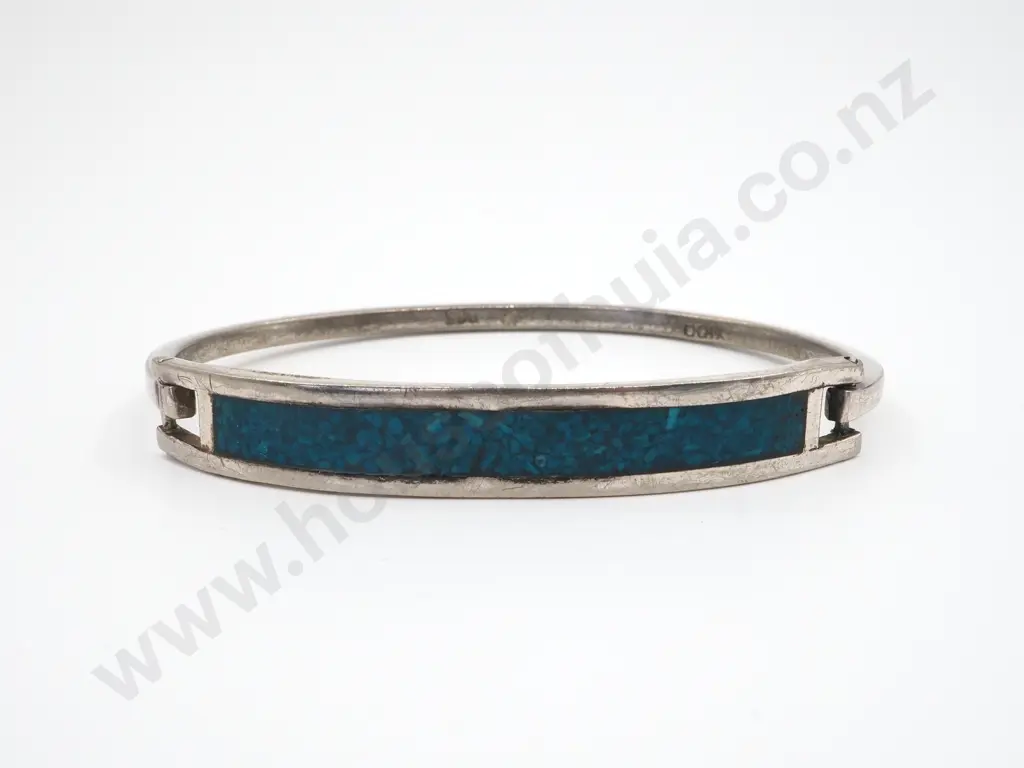 Mexican Sterling Silver & Inlaid Turquoise Bracelet Image 1++