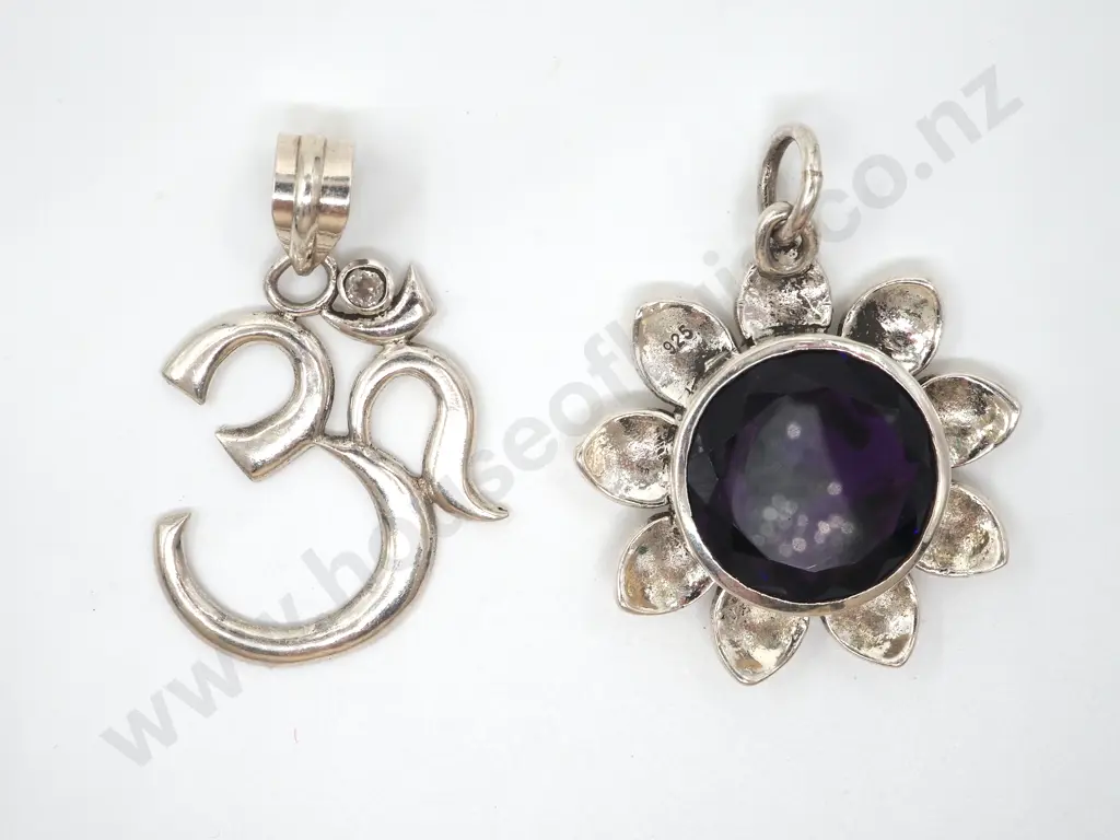 Two Sterling Silver Pendants. One With Inset Amethyst Coloured Stone  Image 1++