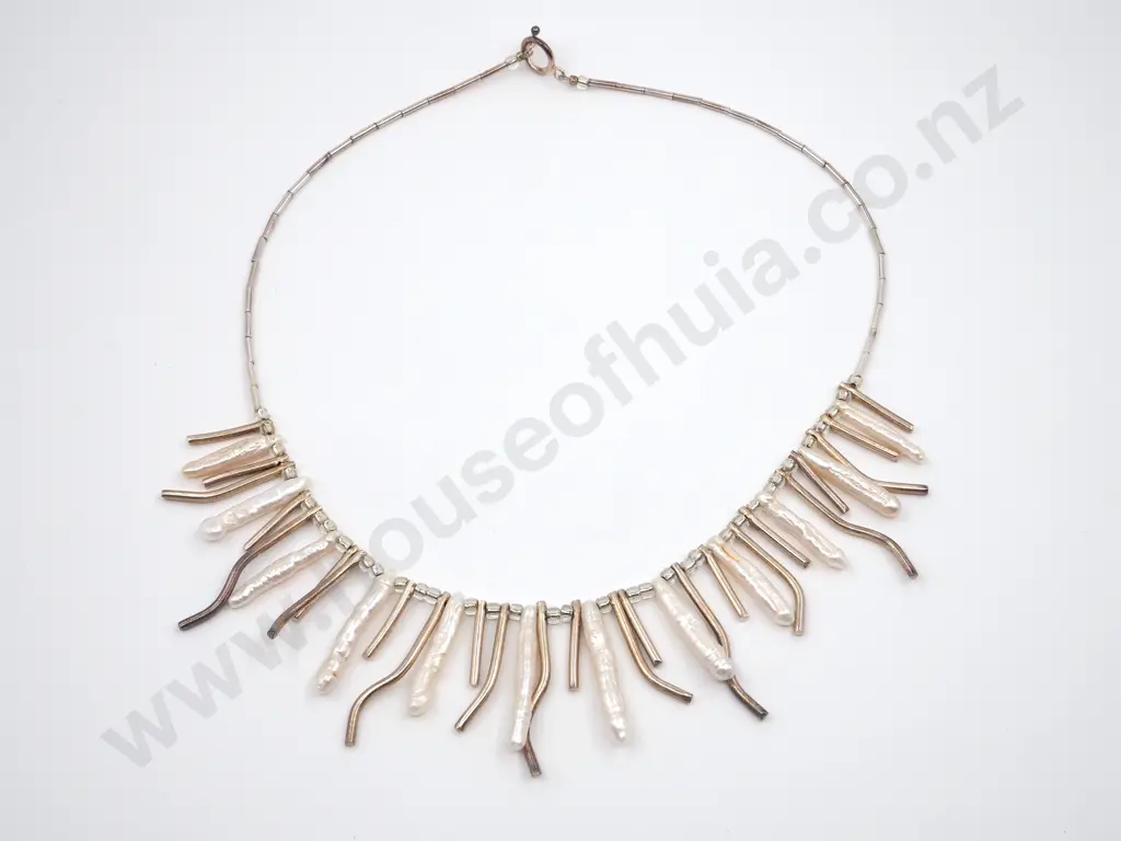 Sterling Silver, Swarovoski Crystals. Fresh Water Pearl Choker Necklace Designed By Suzanne Watkins Image 1++