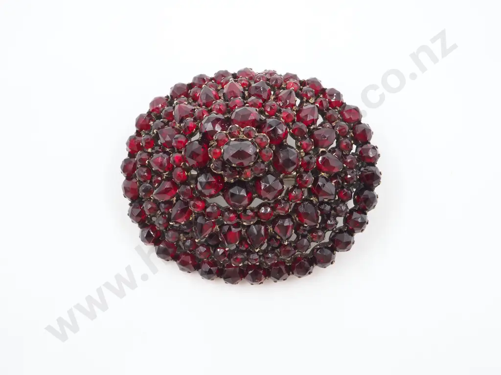 Vintage Domed Silver & Garnet Brooch Image 1++
