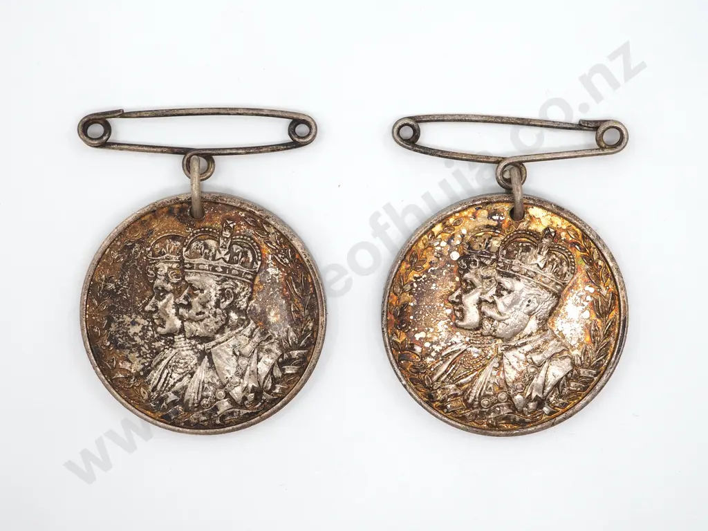 Two Sterling Silver 1935 Coronation Anniversary Pendants Image 1++