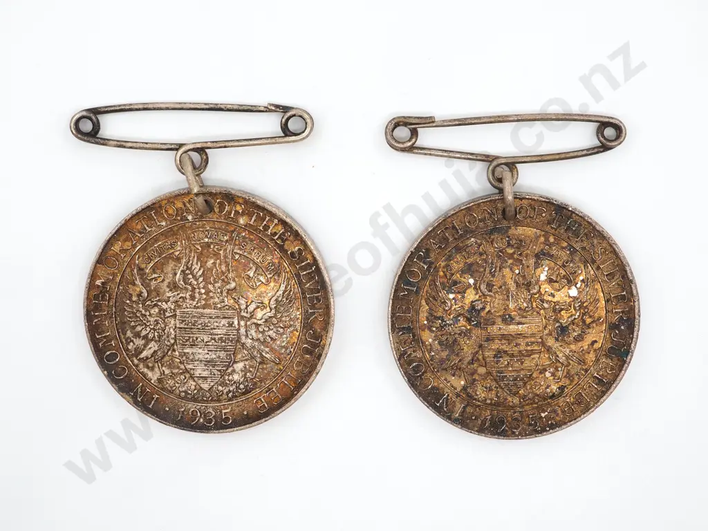 Two Sterling Silver 1935 Coronation Anniversary Pendants Image 1++