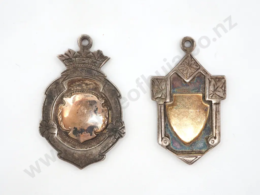Two Sterling Silver Fobs. Both With A Gold Coloured Cartouche Image 1++