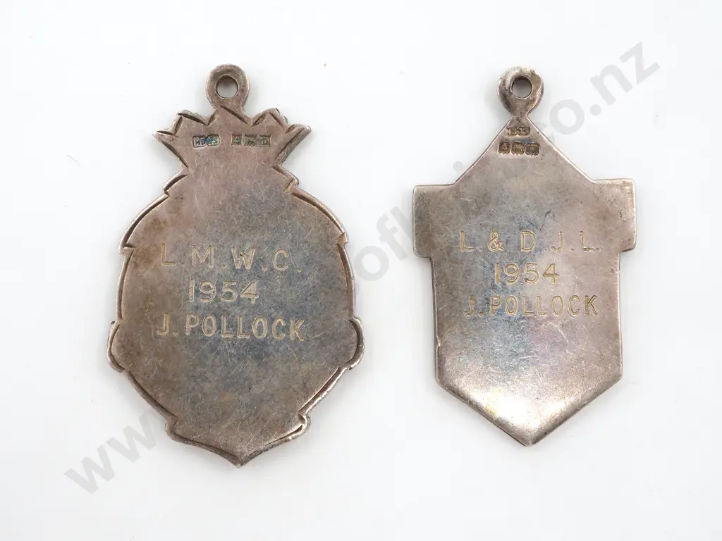 Two Sterling Silver Fobs. Both With A Gold Coloured Cartouche Image 1++
