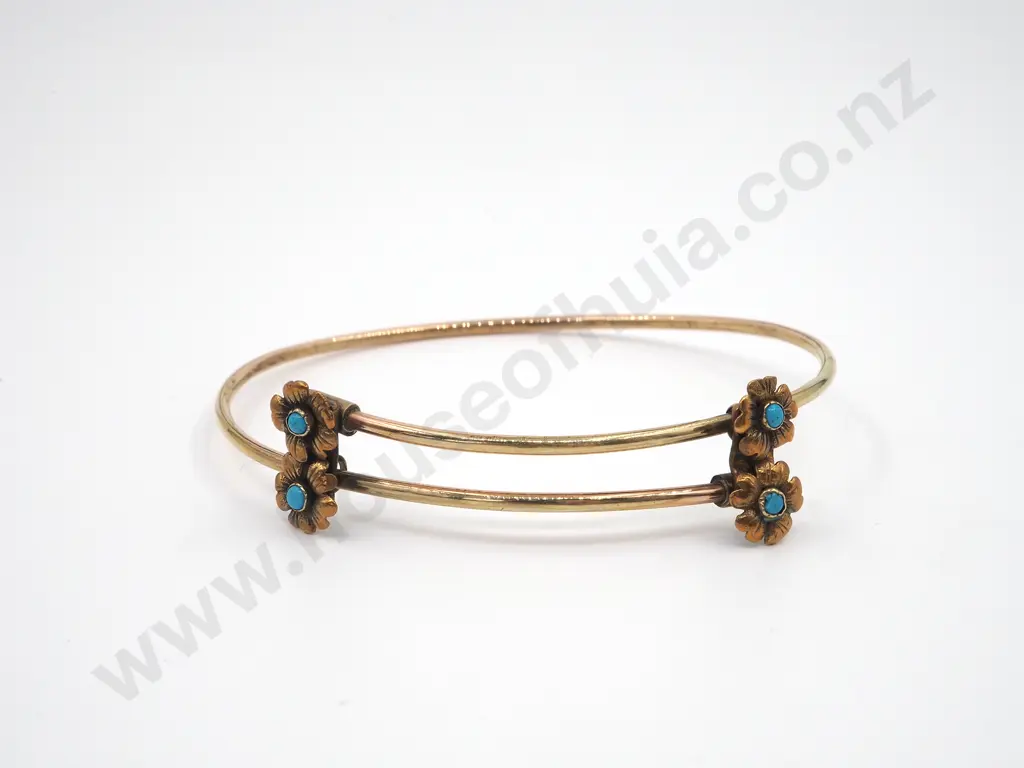 Rolled Gold & Turquoise Adjustable Bangle  Image 1++
