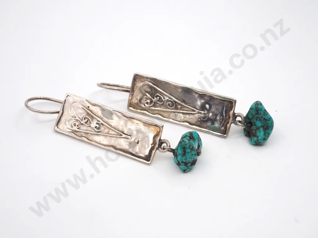 Sterling Silver & Turquoise Drop Earrings  Image 1++