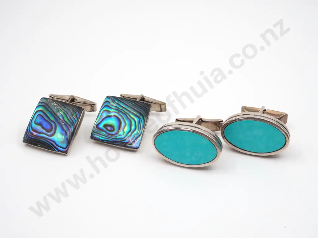 Two Pair of Cufflinks.One With Paua Shell & The Other Turquoise Image 1++