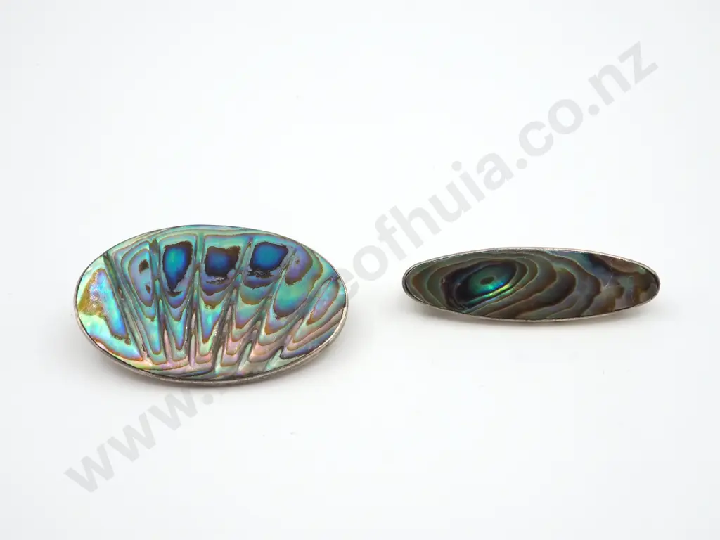 Two Oval Paua Shell & Sterling Silver  Brooches Image 1++
