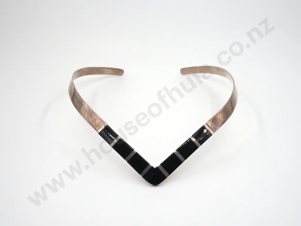 Sterling Silver & Onyx Choker Necklace  Image 1++
