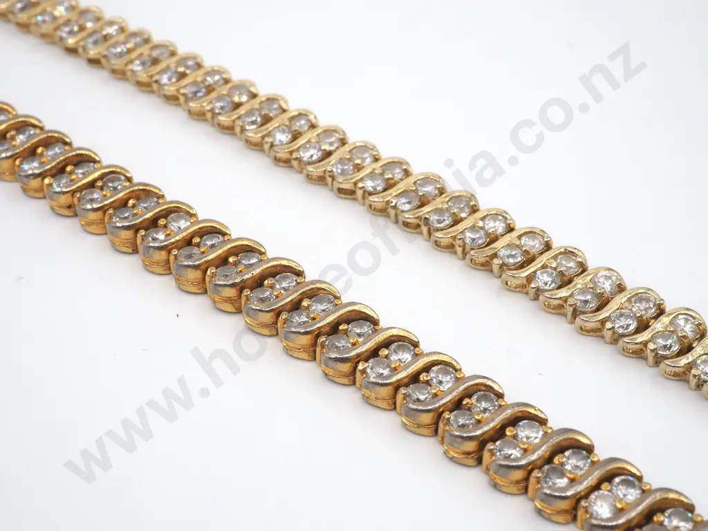 Two Silver Gilt & White Stone Fancy LInk Bracelets. Some Stones Missing  Image 1++
