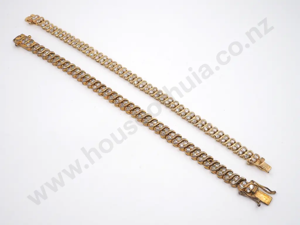 Two Silver Gilt & White Stone Fancy LInk Bracelets. Some Stones Missing  Image 1++