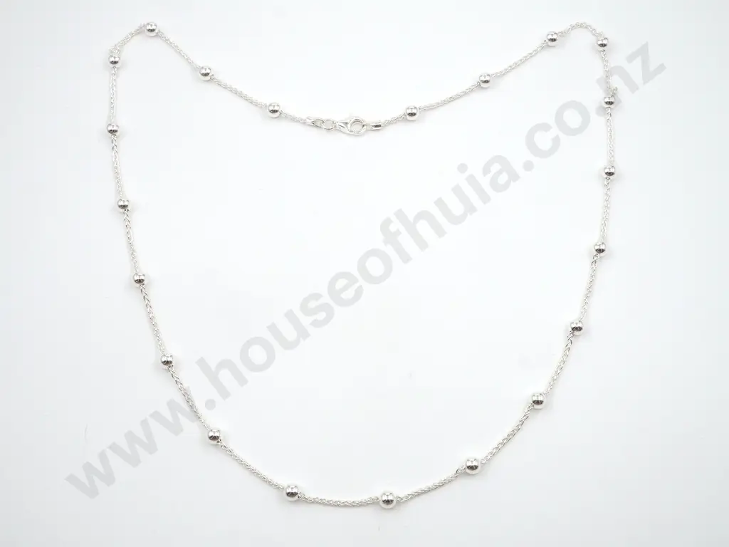Sterling Silver Wheat & Bead Chain Necklace Image 1++