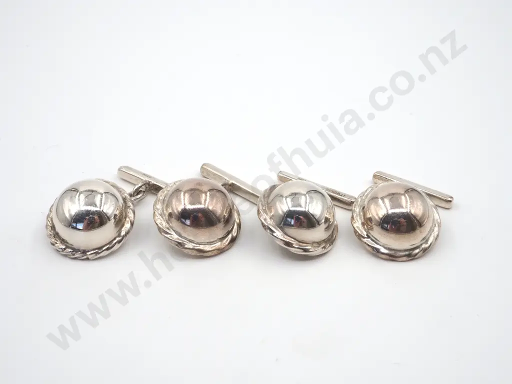 Two Pairs of Silver Dome Shaped Cuff Links w Rope Edge  Image 1++