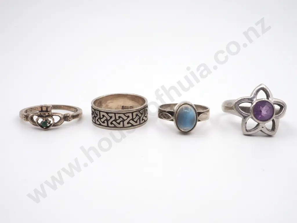Four Sterling Silver Rings.One Set with An Oval Moonstone.  Image 1++