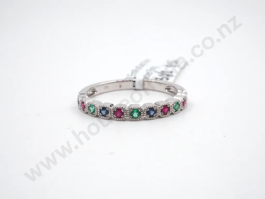 9ct White Gold Emerald, Ruby & Sapphire Stacker Ring Image 1++