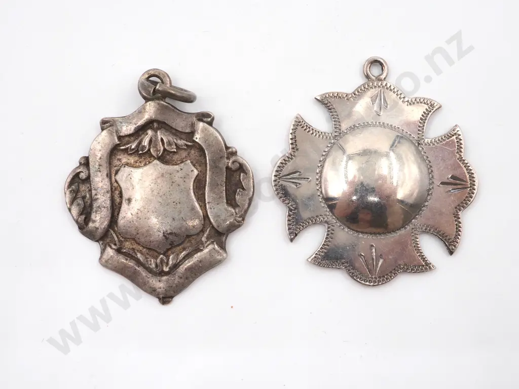 Two Vintage Sterling Silver Fobs. Both Have An Empty Cartouche Image 1++