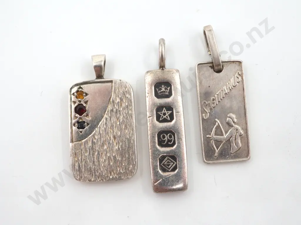three Sterling Silver Bars -  Assay Marks, Sagittarius &  One With Three Red Stones Image 1++