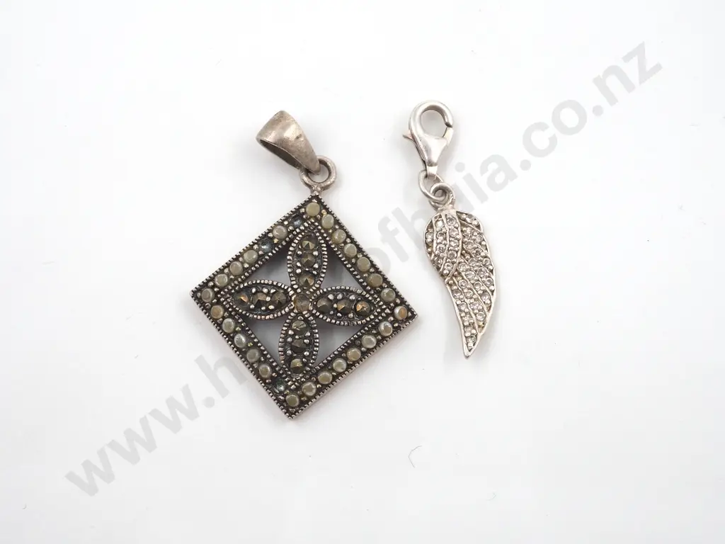 Small Marcasite Pendant & Angel Wing Charm Image 1++