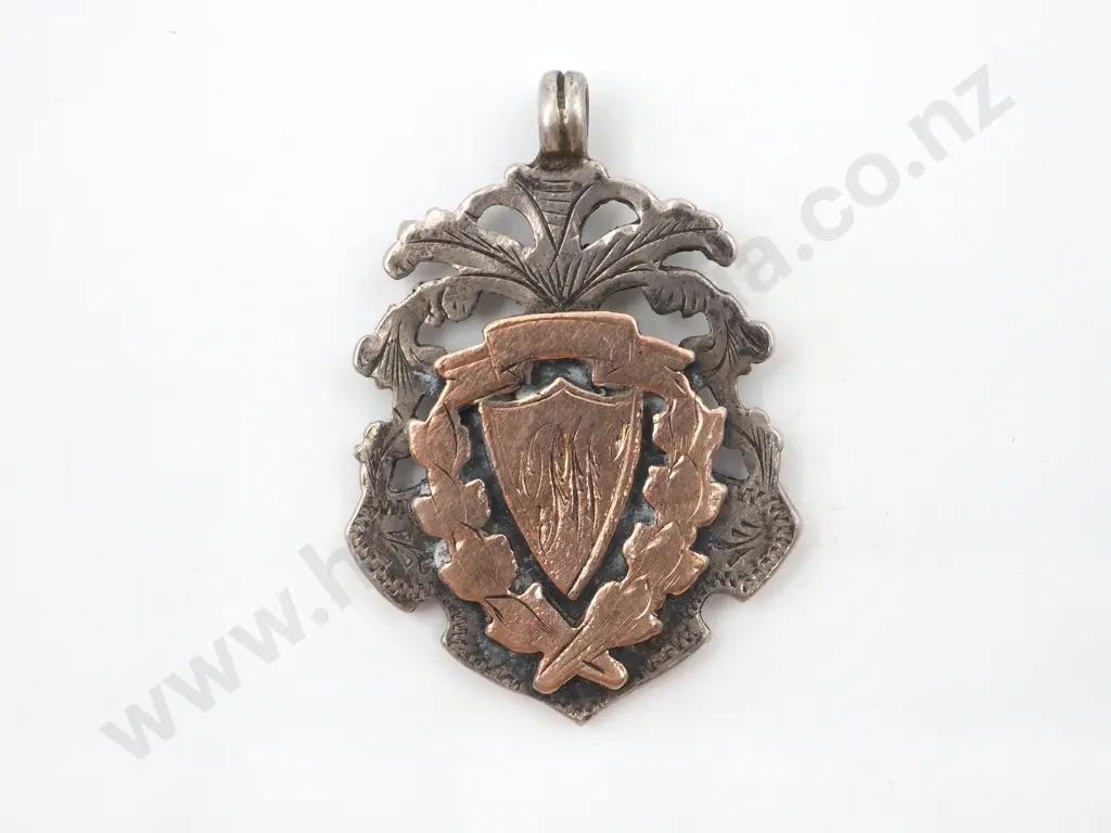 Sterling Silver & Gold Fob. The Shield Shaped Cartouche Initialled With A "W"  Image 1++